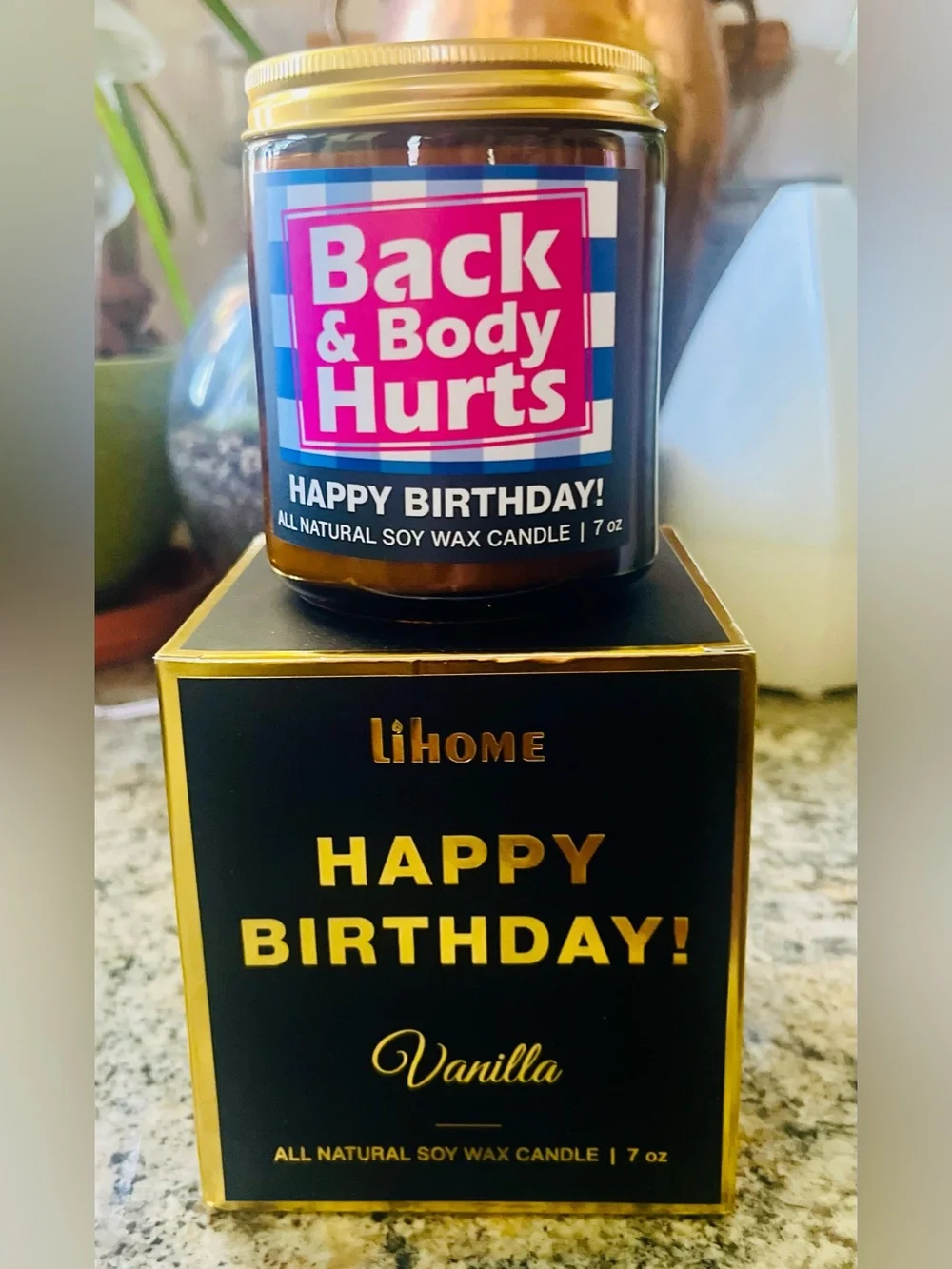 LiHome Happy Birthday! Humorous Vanilla Soy Candle - Pink & Blue Label